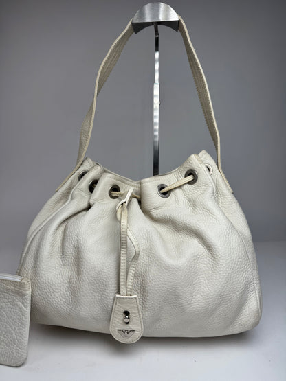 Vintage Emporio Armani Leather Bucket Bag White