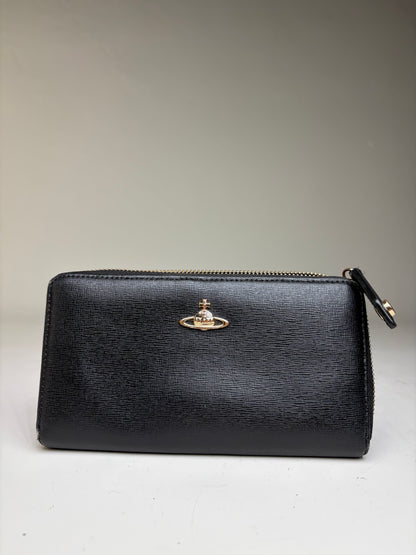 Vintage Vivienne Westwood Saffiano Leather Wallet Black Pink