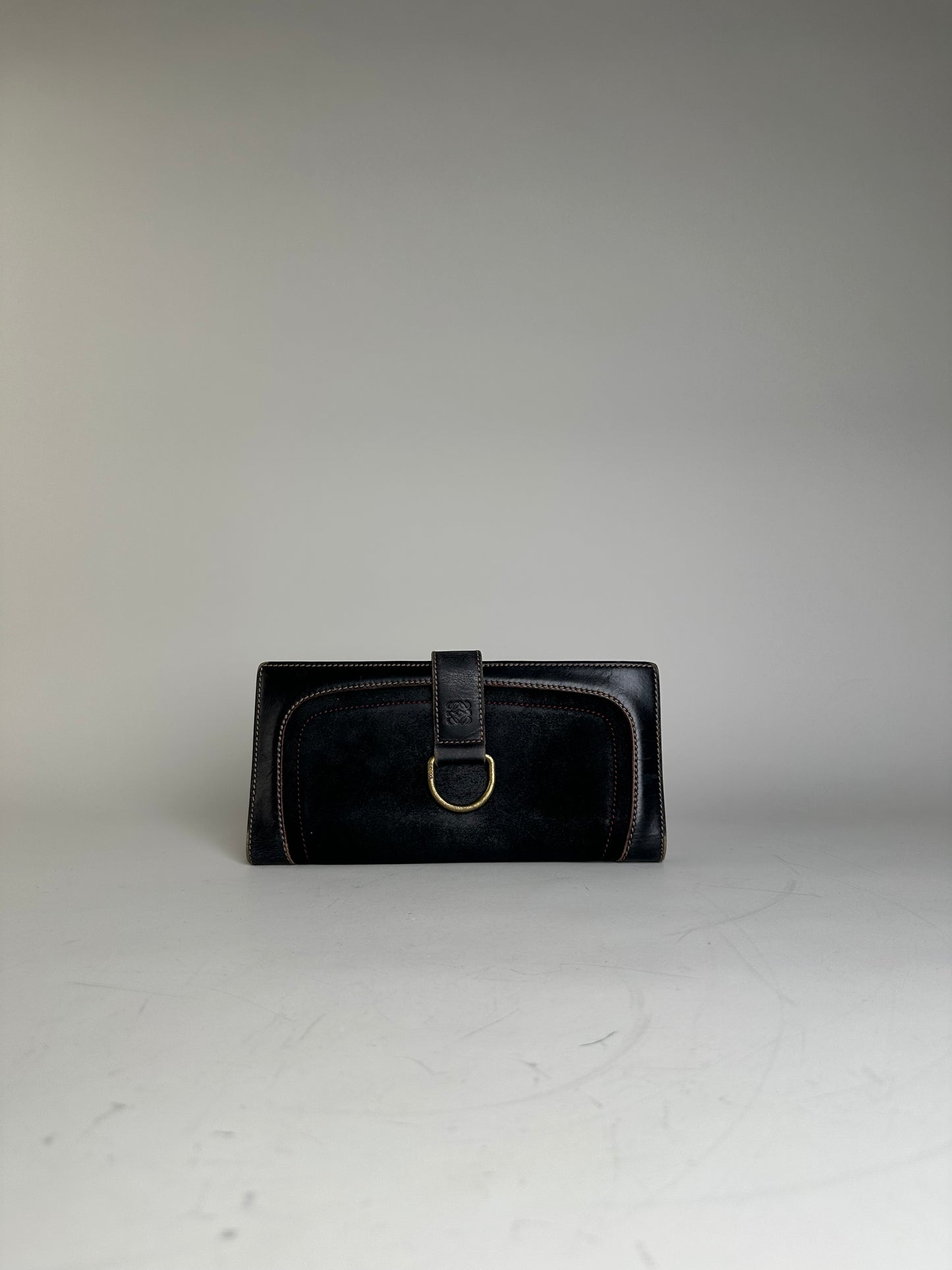Vintage Loewe Leather Wallet Black Gold-tone Clasp