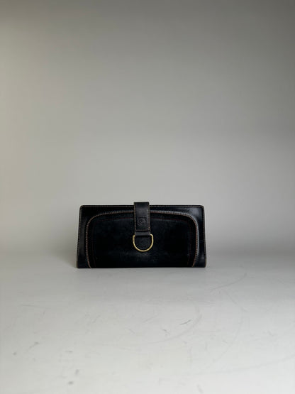 Vintage Loewe Leather Wallet Black Gold-tone Clasp