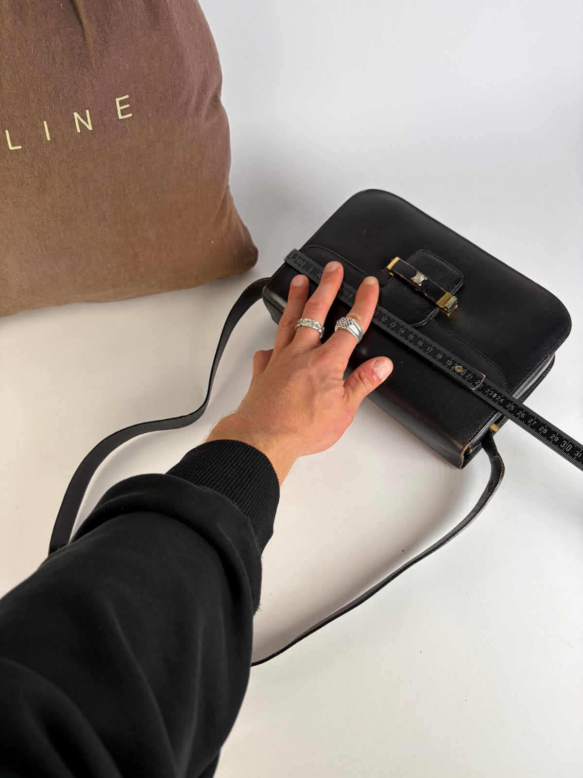 Vintage Celine Leather Flap Crossbody Bag Late 1970s Black