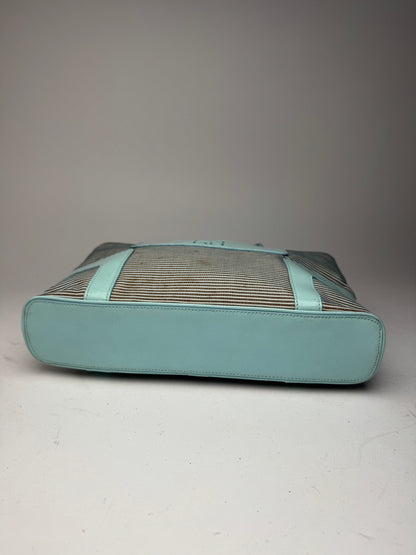 Vintage Givenchy Leather Canvas Bag Turquoise Brown