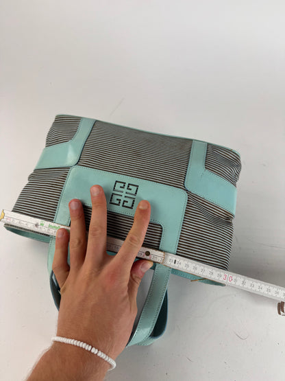 Vintage Givenchy Leather Canvas Bag Turquoise Brown