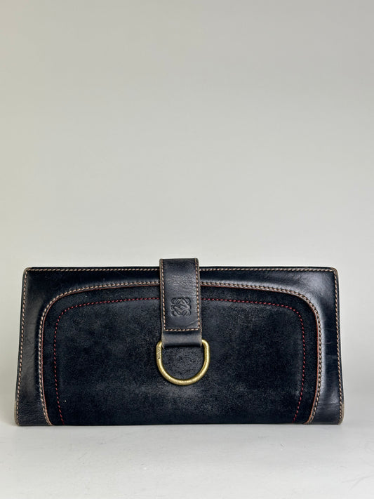 Vintage Loewe Leather Wallet Black Gold-tone Clasp