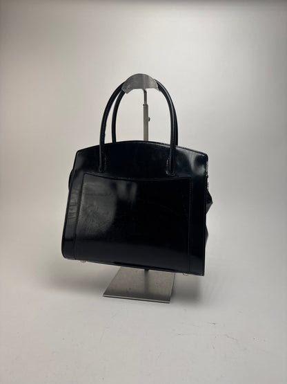 Sac vintage en cuir verni noir Céline Paris