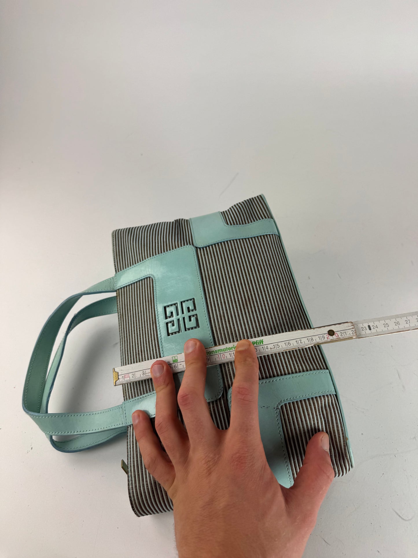 Vintage Givenchy Leather Canvas Bag Turquoise Brown