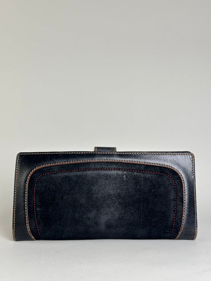 Vintage Loewe Leather Wallet Black Gold-tone Clasp