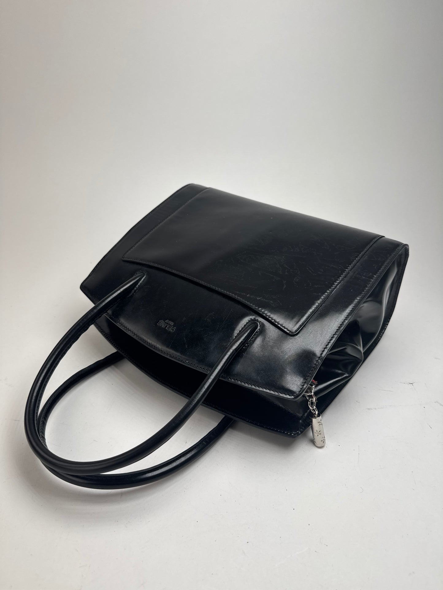Sac vintage en cuir verni noir Céline Paris