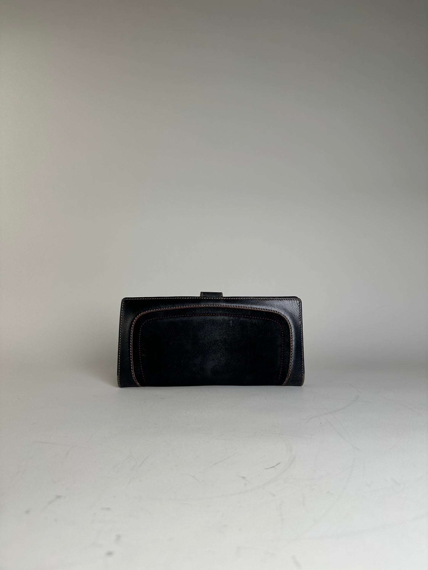 Vintage Loewe Leather Wallet Black Gold-tone Clasp