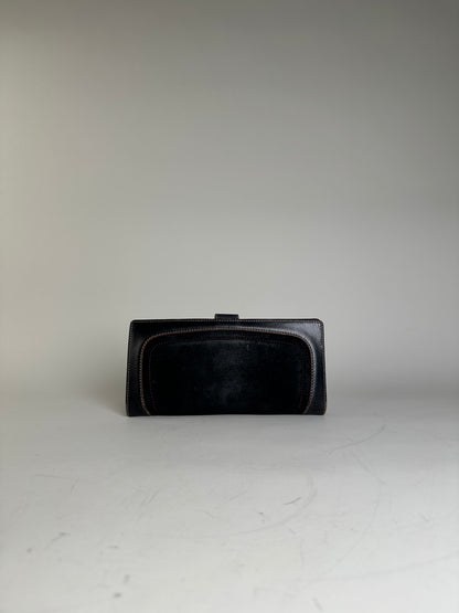 Vintage Loewe Leather Wallet Black Gold-tone Clasp