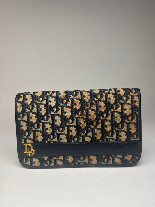 Pochette vintage monogramme Dior Oblique beige marine