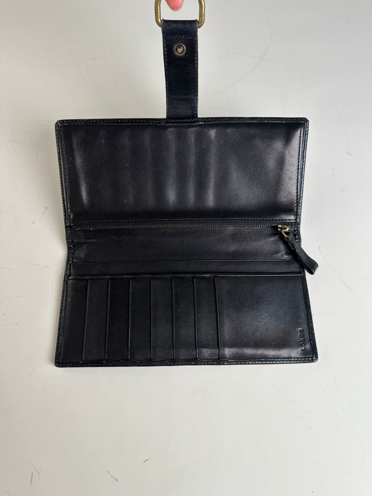 Vintage Loewe Leather Wallet Black Gold-tone Clasp