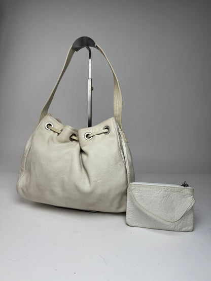 Vintage Emporio Armani Leather Bucket Bag White