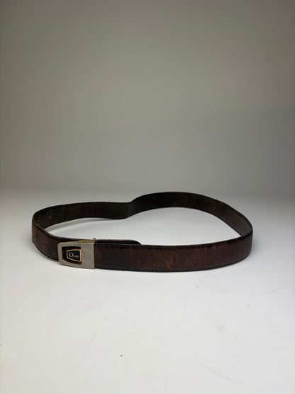 Vintage Dior Smooth Leather Belt Dark Brown Silver Buckle