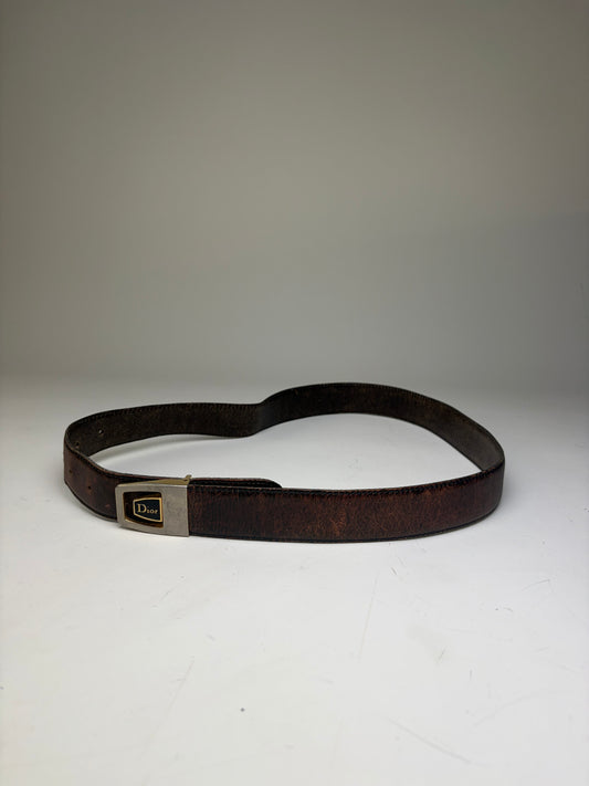 Vintage Dior Smooth Leather Belt Dark Brown Silver Buckle