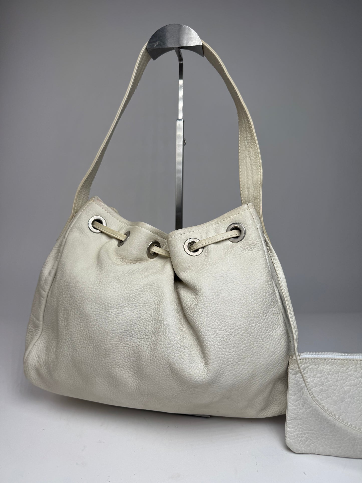 Vintage Emporio Armani Leather Bucket Bag White