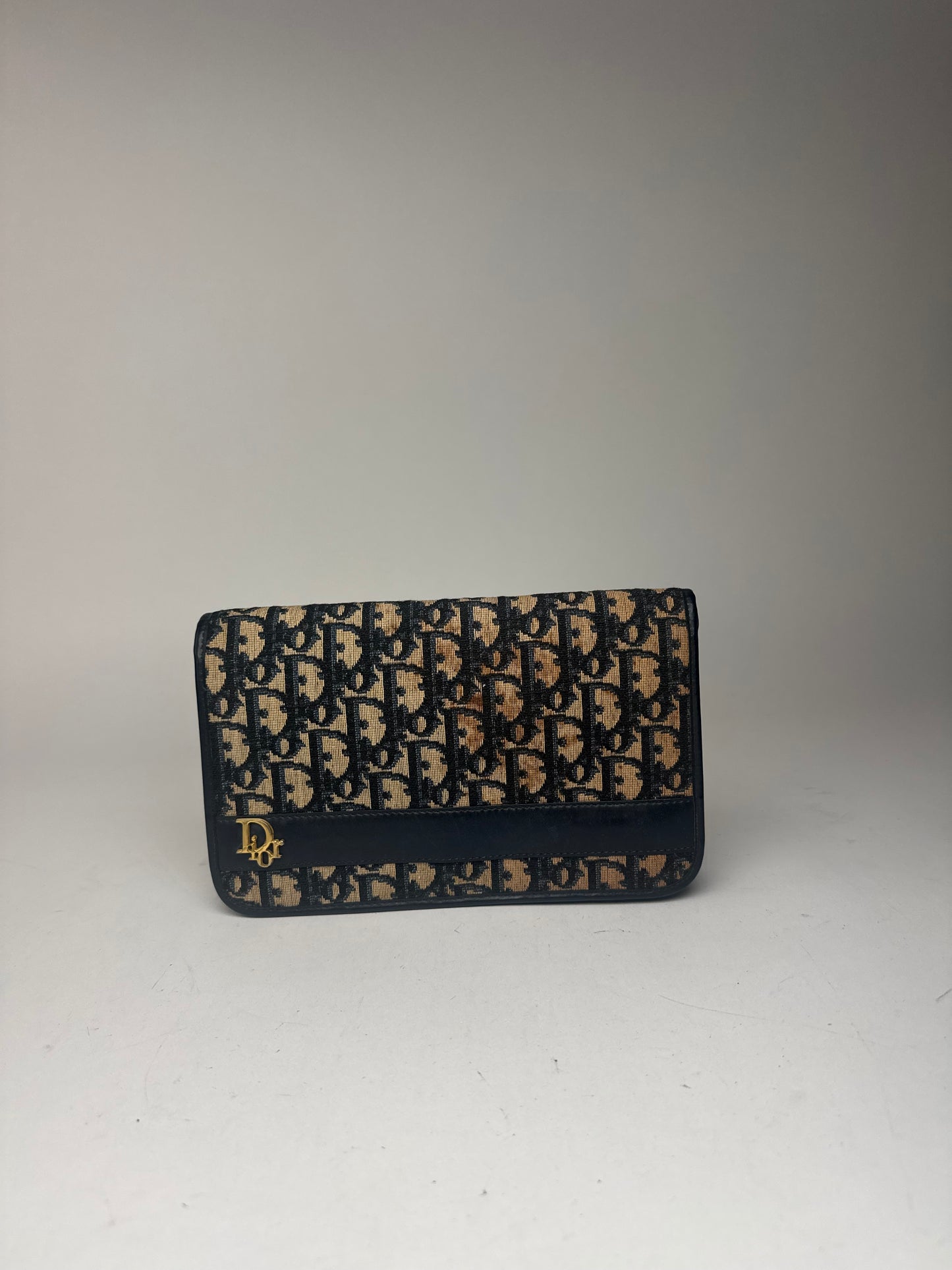 Pochette vintage monogramme Dior Oblique beige marine