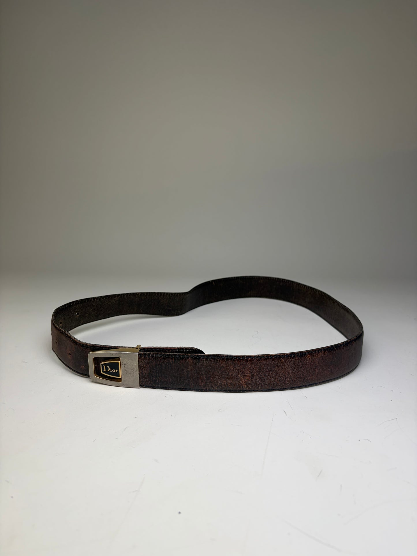 Vintage Dior Smooth Leather Belt Dark Brown Silver Buckle