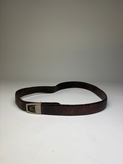 Vintage Dior Smooth Leather Belt Dark Brown Silver Buckle