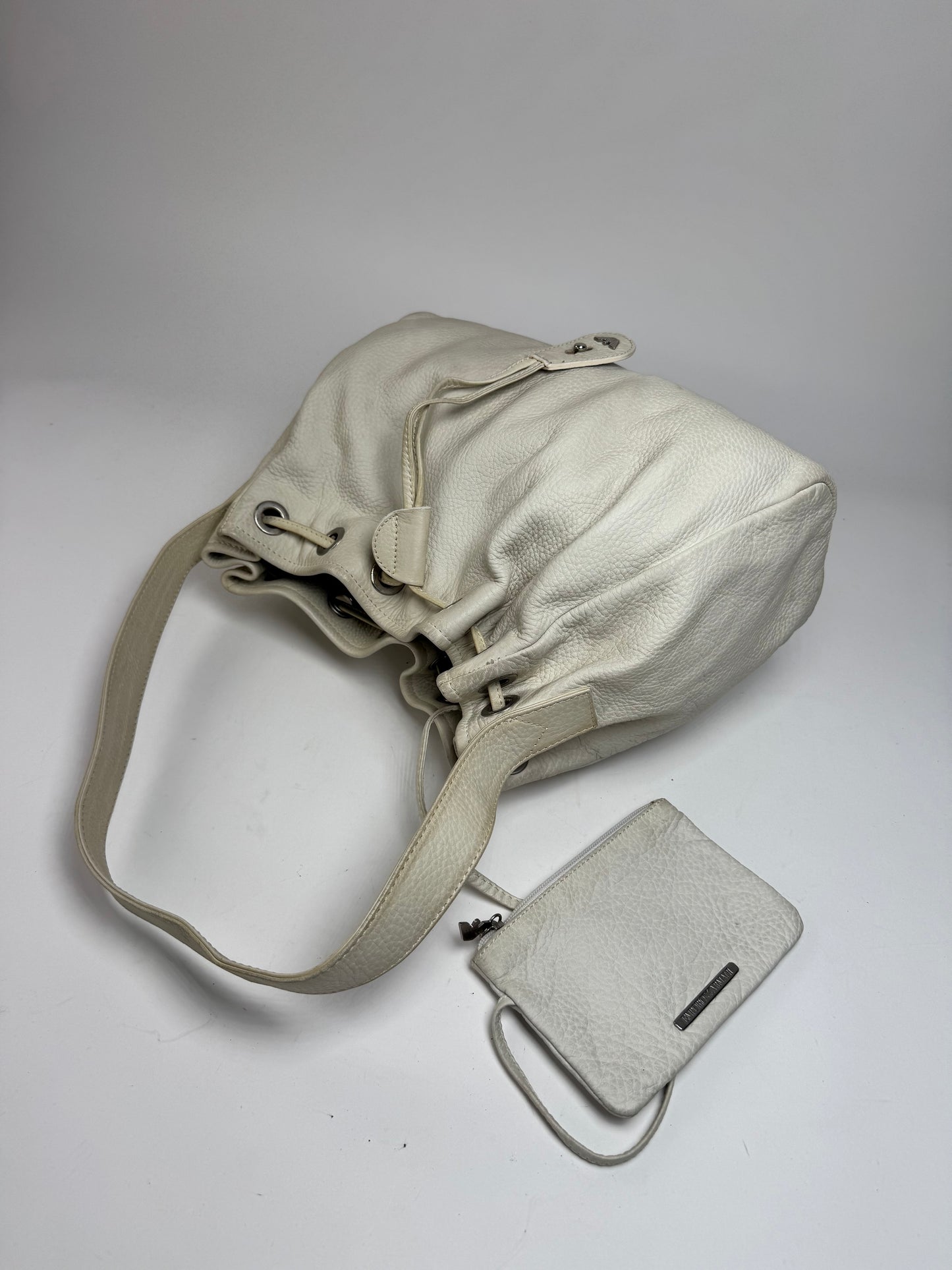 Vintage Emporio Armani Leather Bucket Bag White