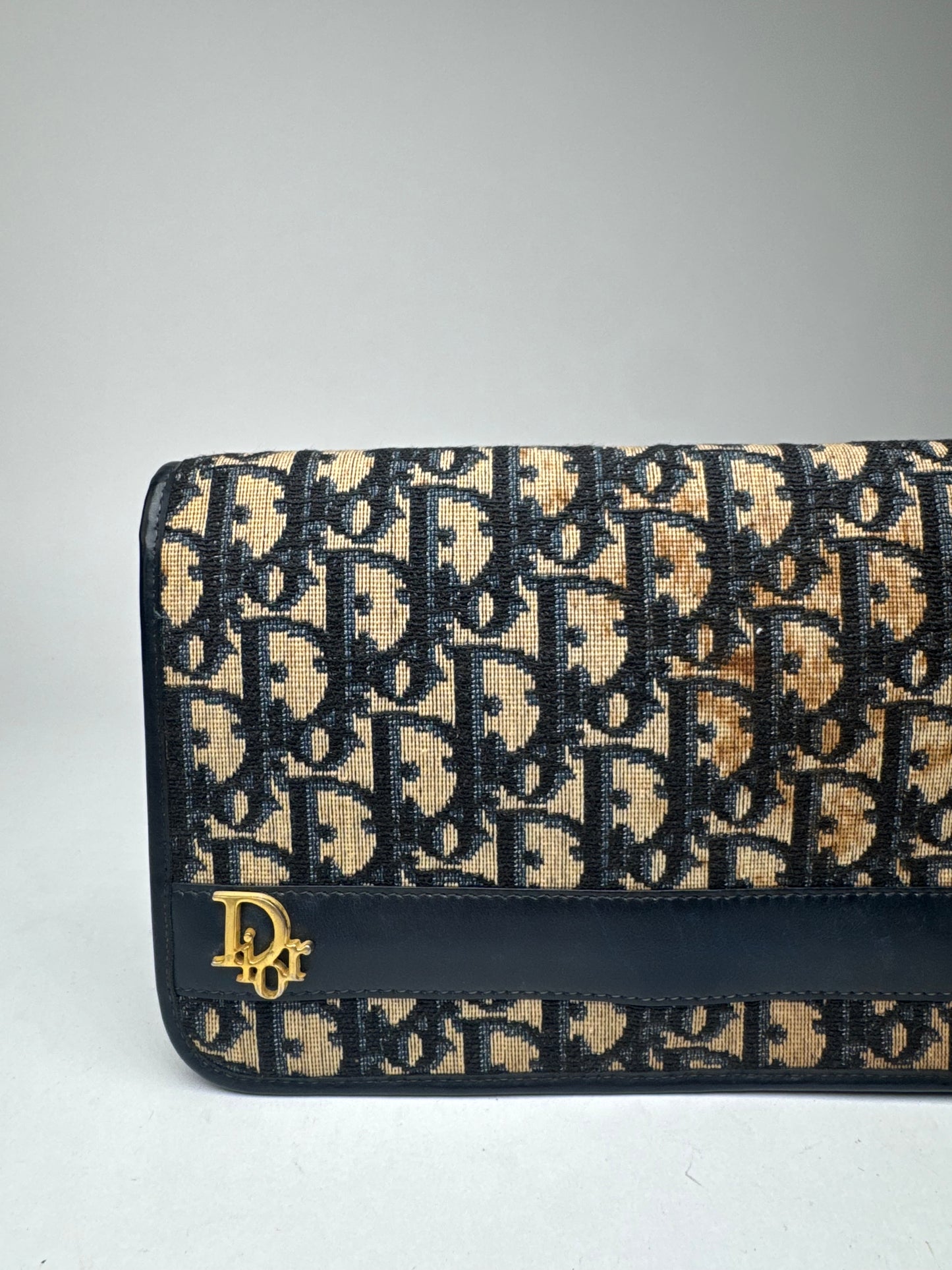 Pochette vintage monogramme Dior Oblique beige marine