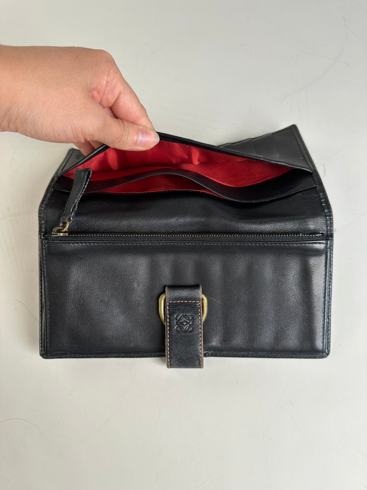 Vintage Loewe Leather Wallet Black Gold-tone Clasp