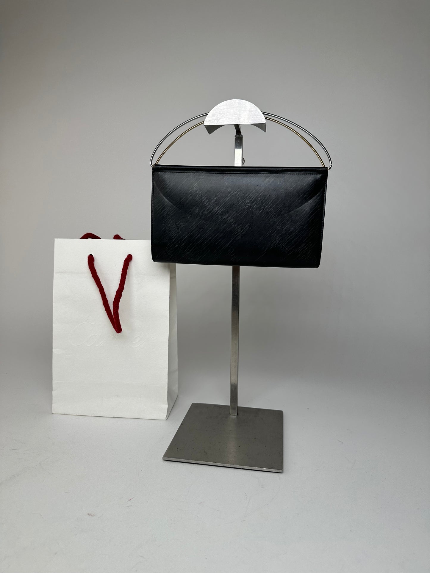 Vintage Cartier Monogram Leather Mini Handbag / Wallet Black