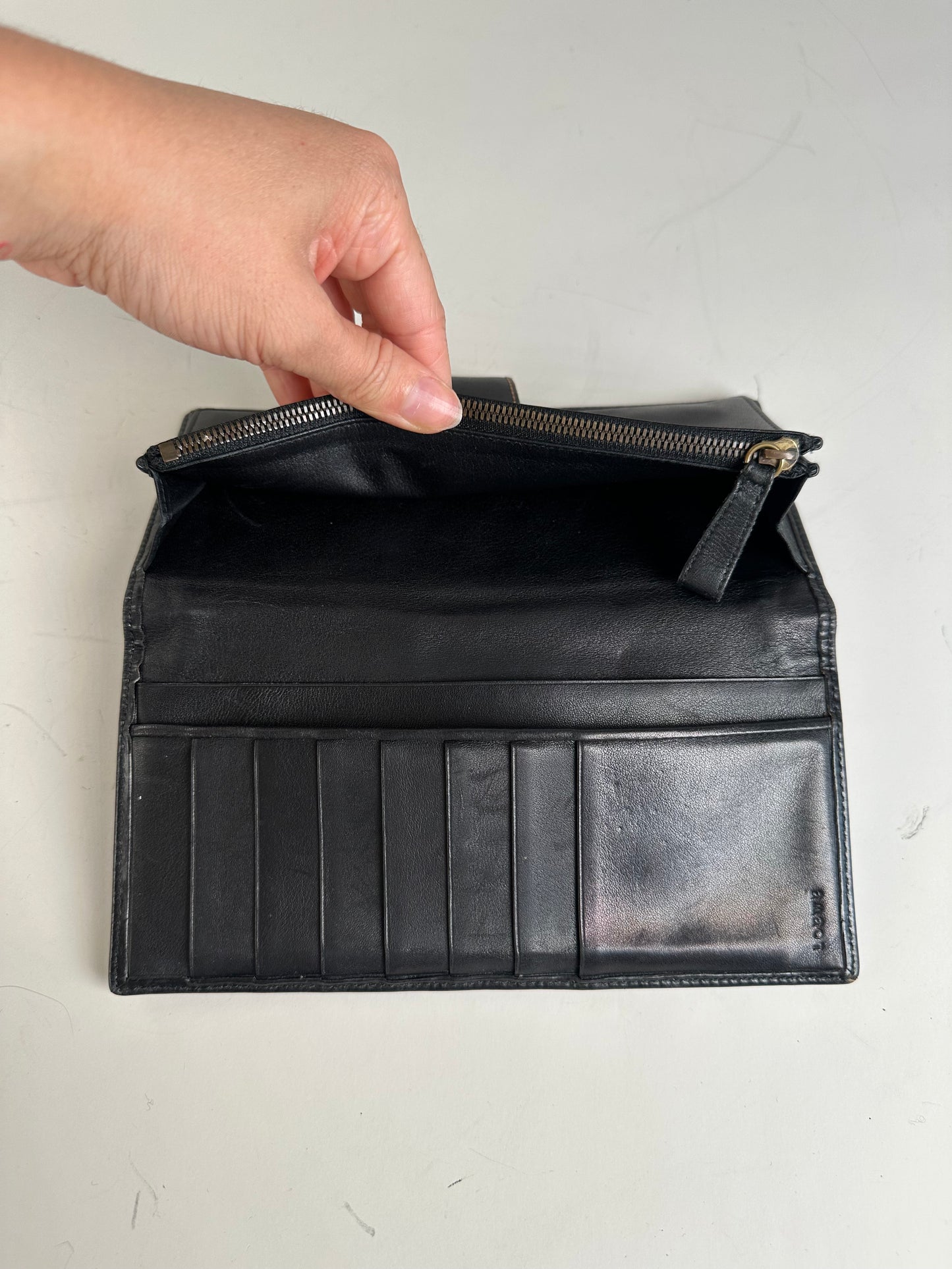 Vintage Loewe Leather Wallet Black Gold-tone Clasp