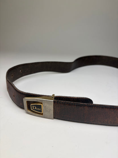 Vintage Dior Smooth Leather Belt Dark Brown Silver Buckle