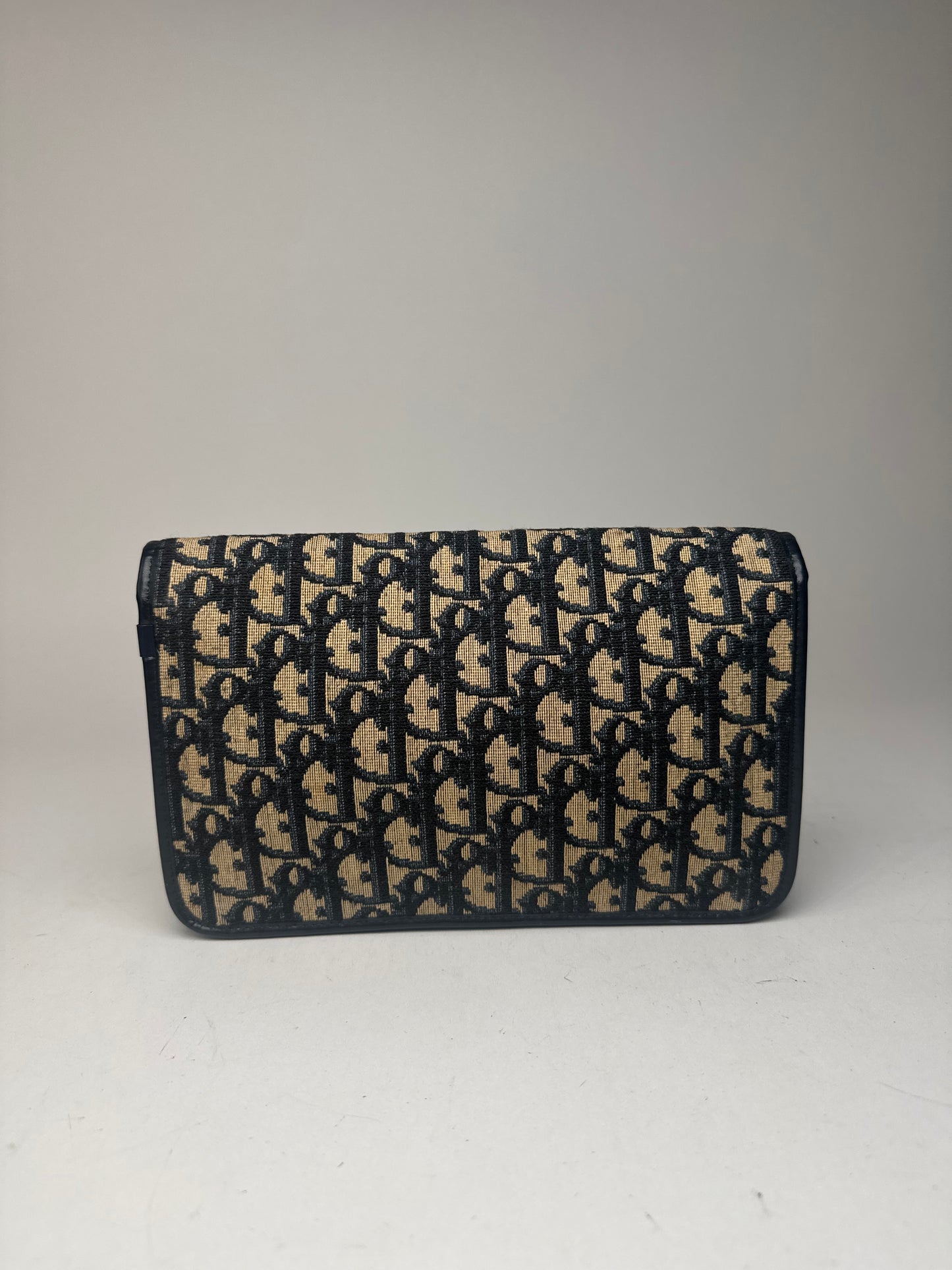 Pochette vintage monogramme Dior Oblique beige marine