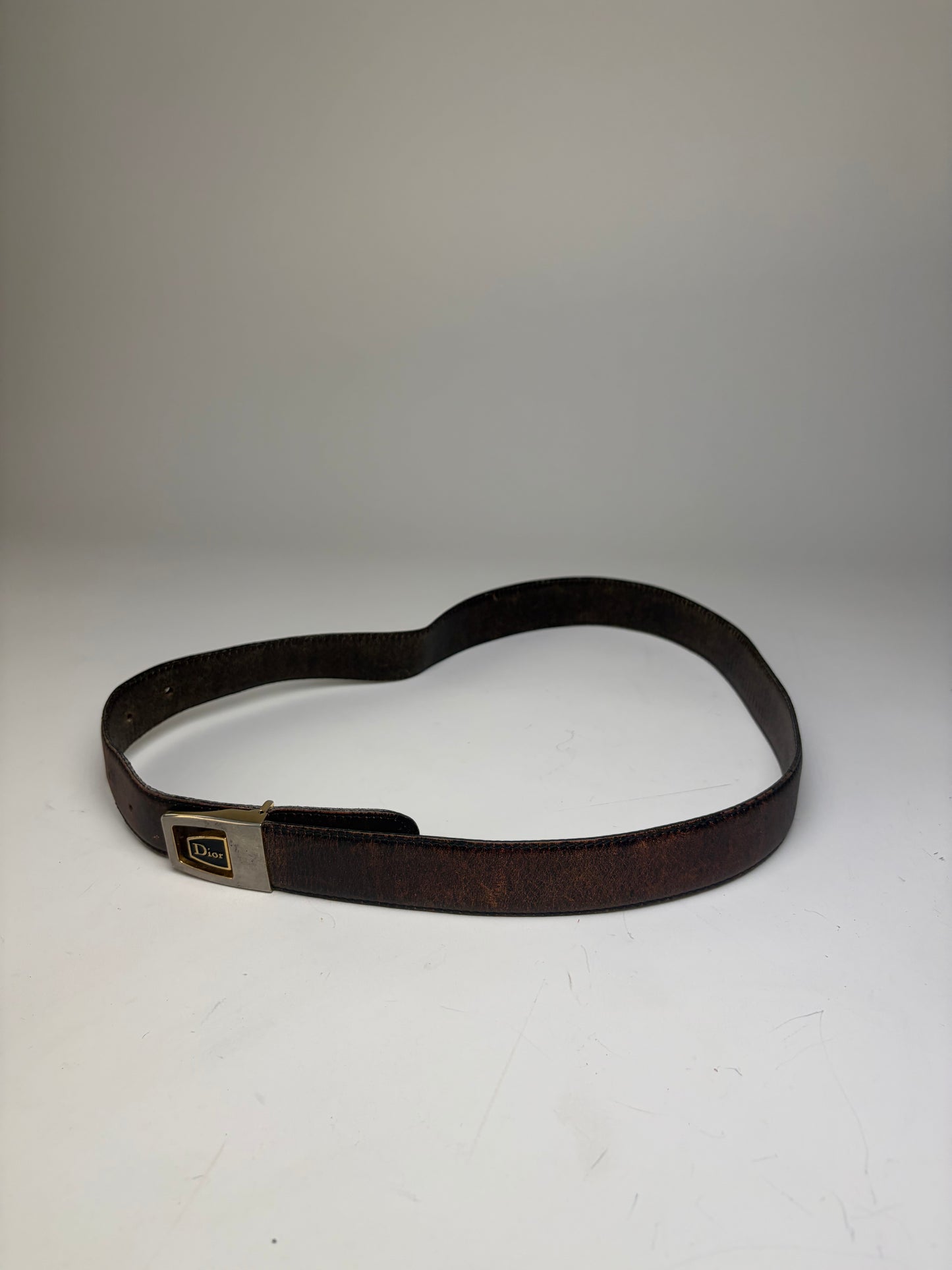 Vintage Dior Smooth Leather Belt Dark Brown Silver Buckle