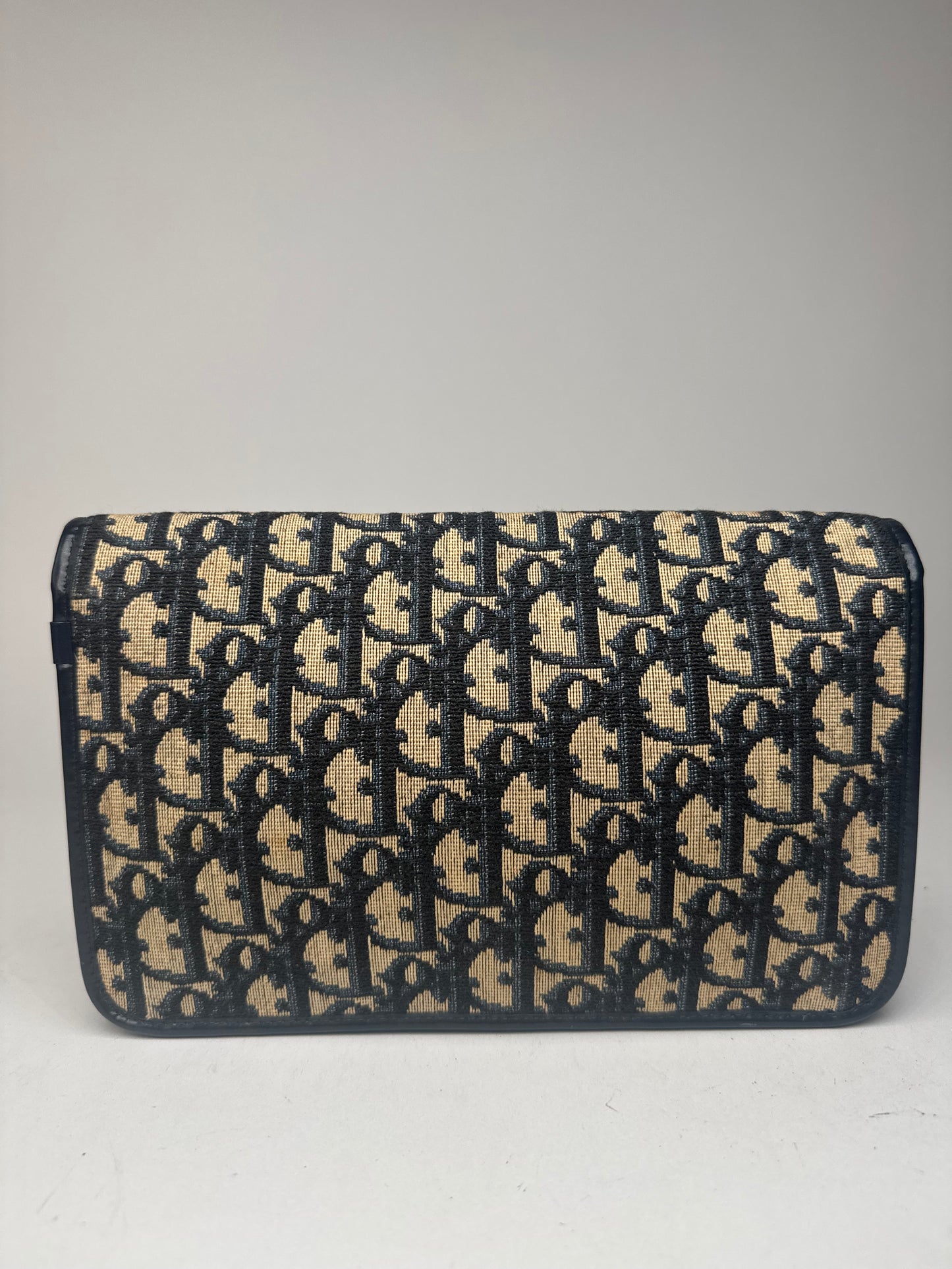 Pochette vintage monogramme Dior Oblique beige marine