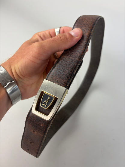 Vintage Dior Smooth Leather Belt Dark Brown Silver Buckle