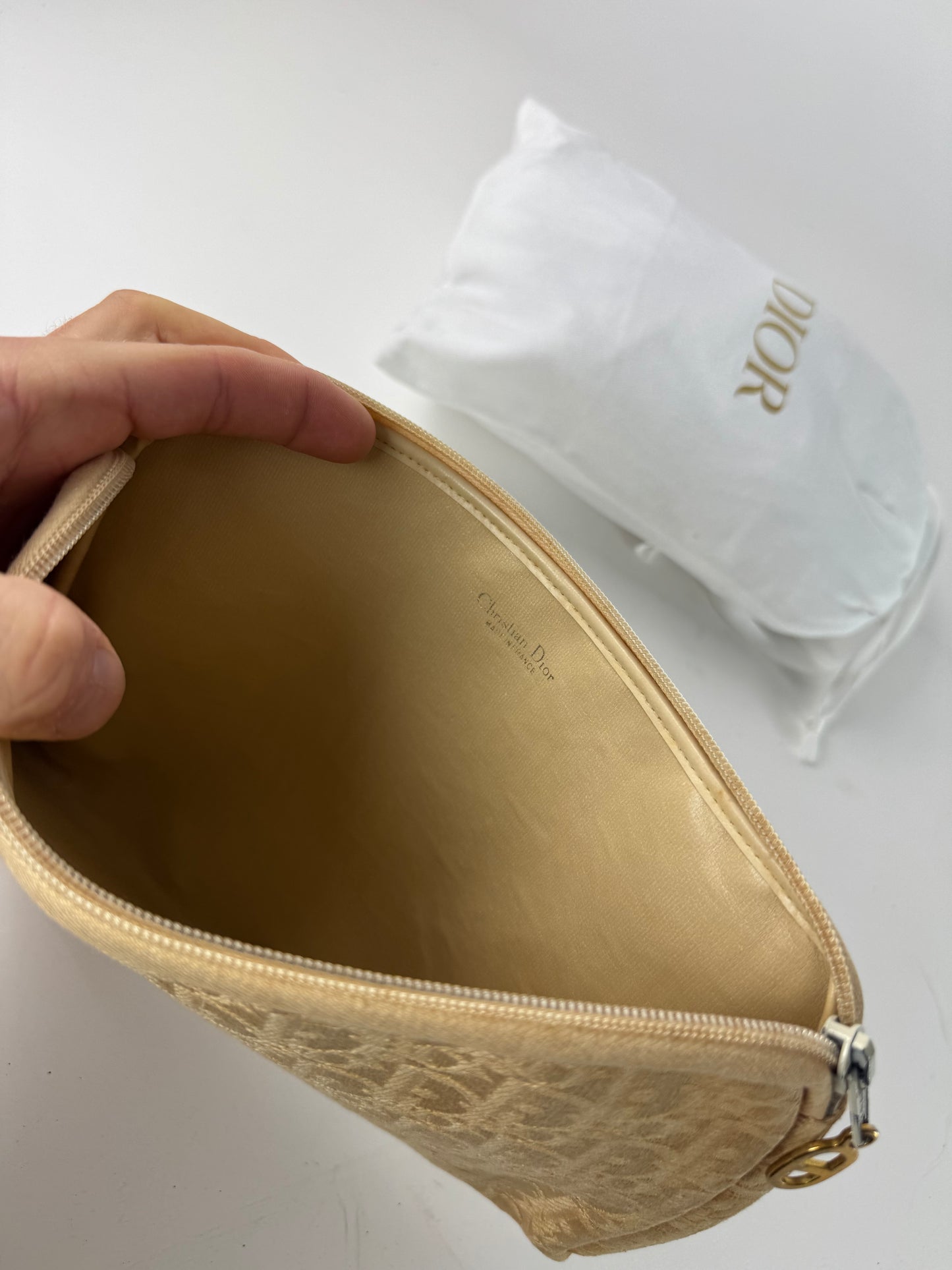 Vintage Dior Oblique Monogram Clutch Beige Golden