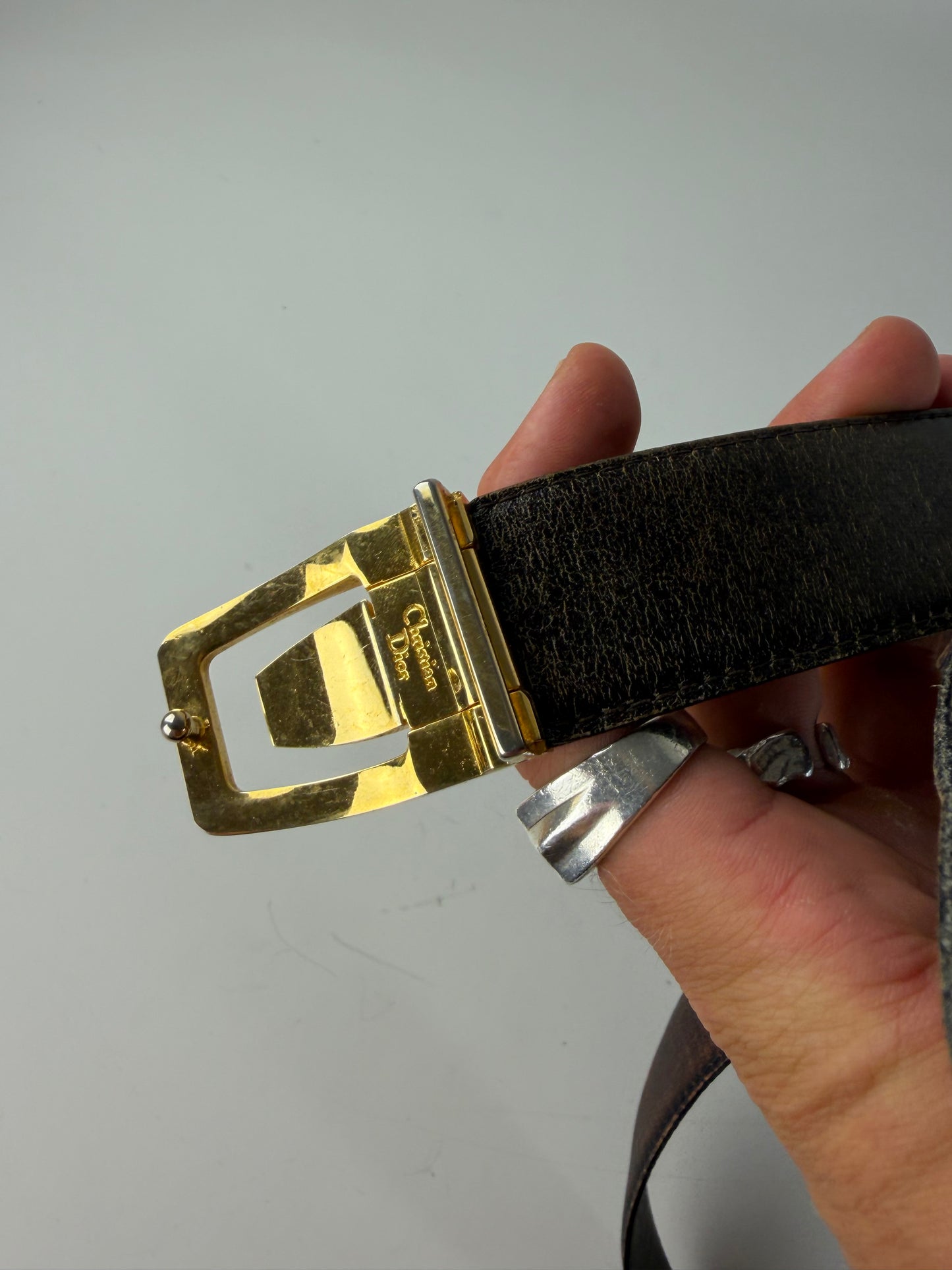 Vintage Dior Smooth Leather Belt Dark Brown Silver Buckle