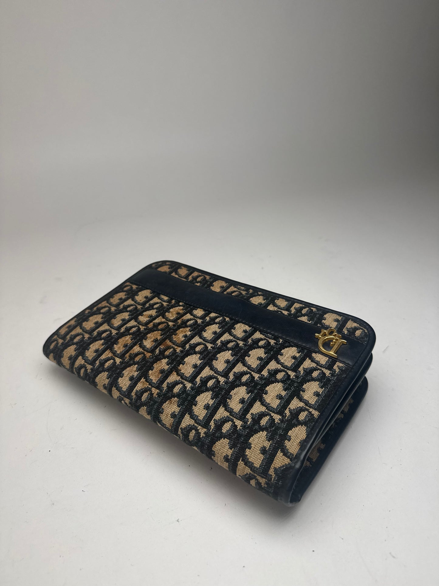 Pochette vintage monogramme Dior Oblique beige marine