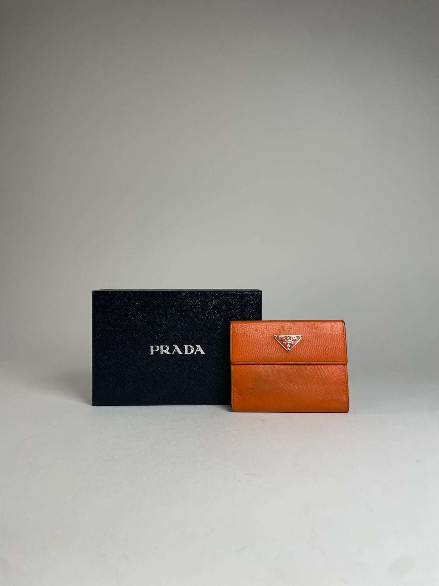 Vintage Prada Triangle Leather Wallet Orange