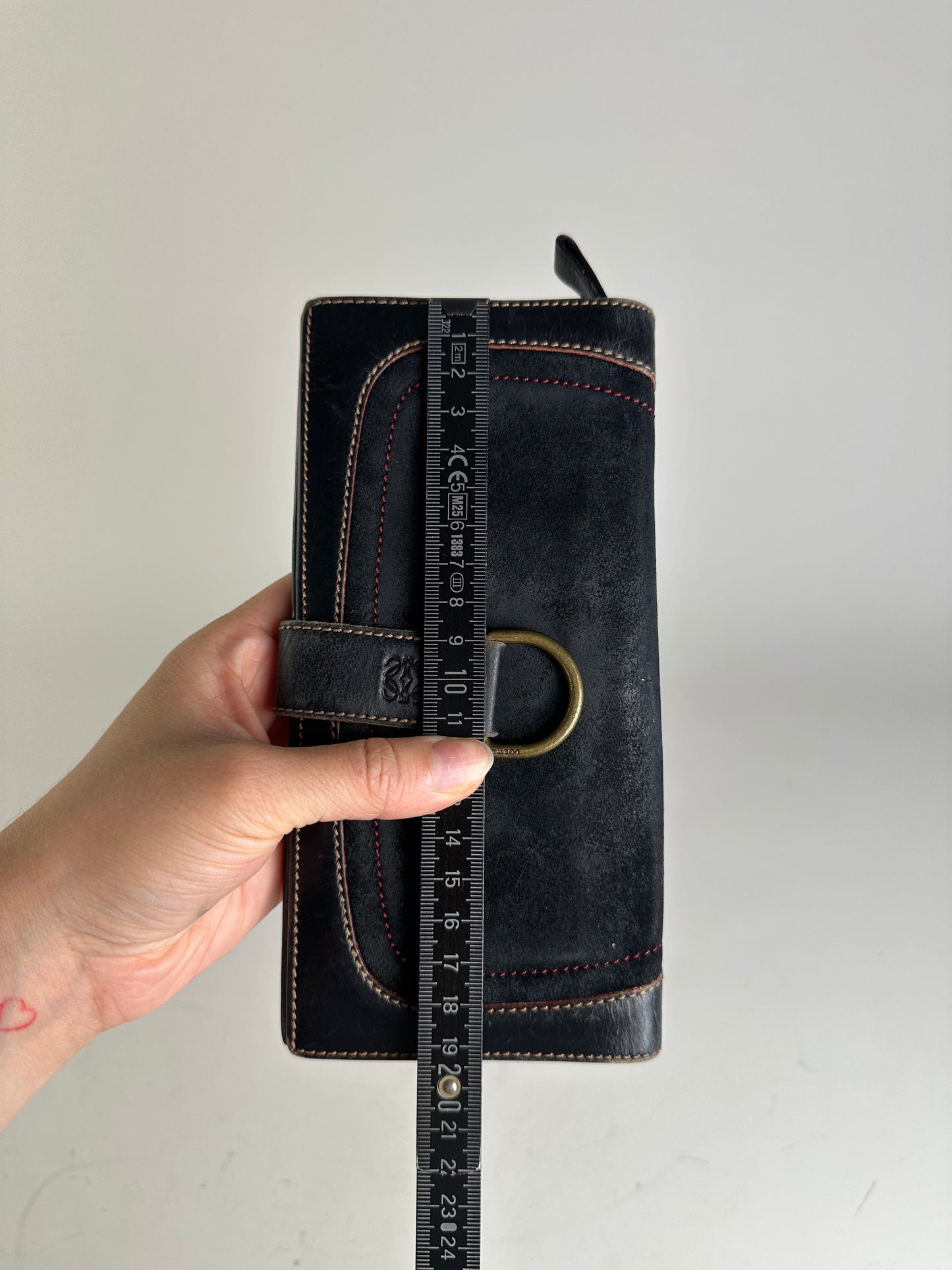 Vintage Loewe Leather Wallet Black Gold-tone Clasp