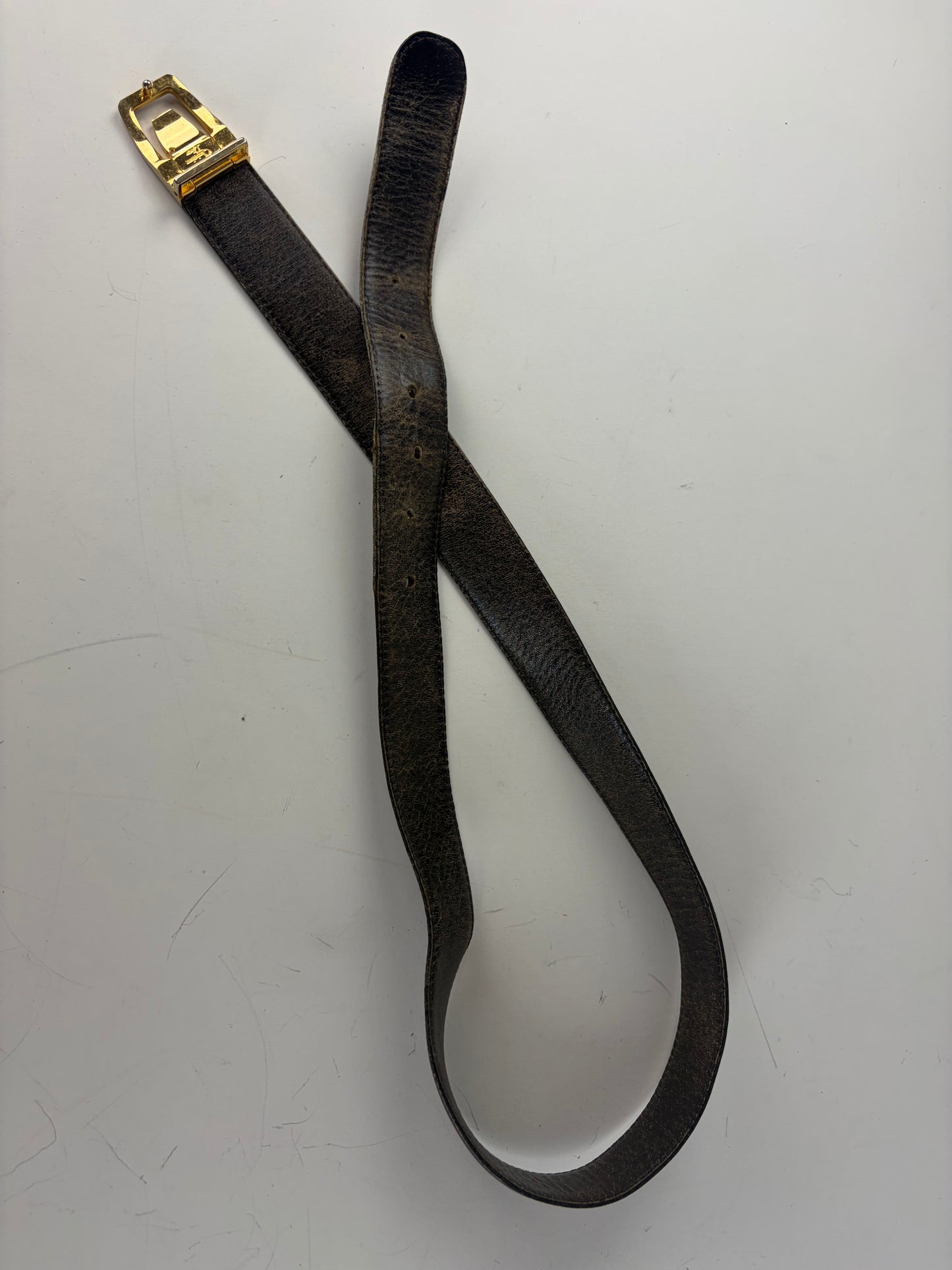 Vintage Dior Smooth Leather Belt Dark Brown Silver Buckle