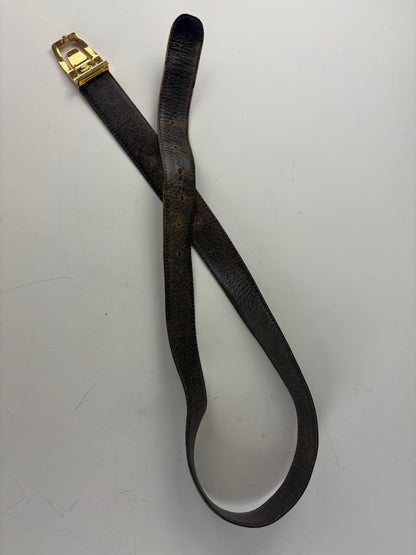 Vintage Dior Smooth Leather Belt Dark Brown Silver Buckle
