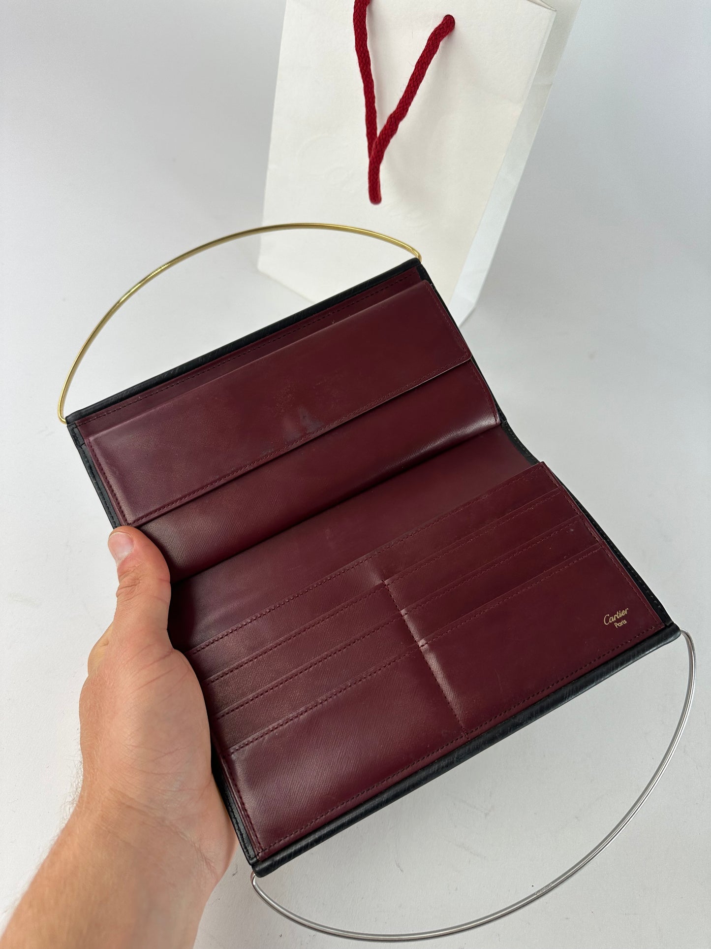 Vintage Cartier Monogram Leather Mini Handbag / Wallet Black