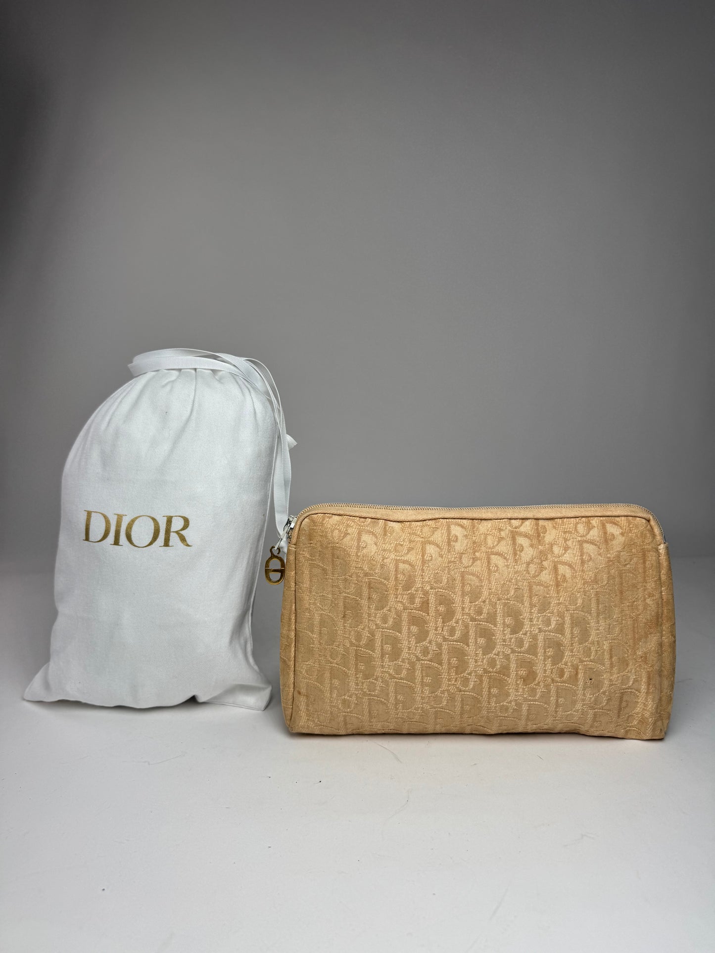 Vintage Dior Oblique Monogram Clutch Beige Golden