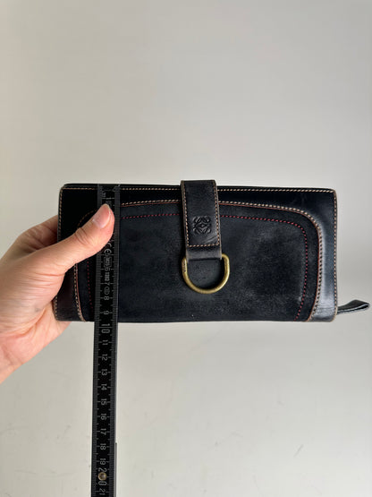 Vintage Loewe Leather Wallet Black Gold-tone Clasp