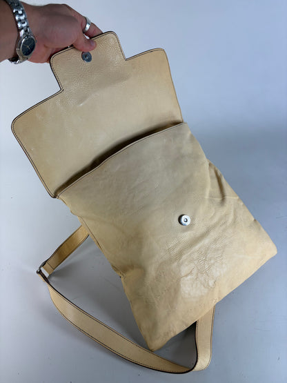 Vintage Marni Studded Textured Leather Flap Crossbody Bag Cream Silver