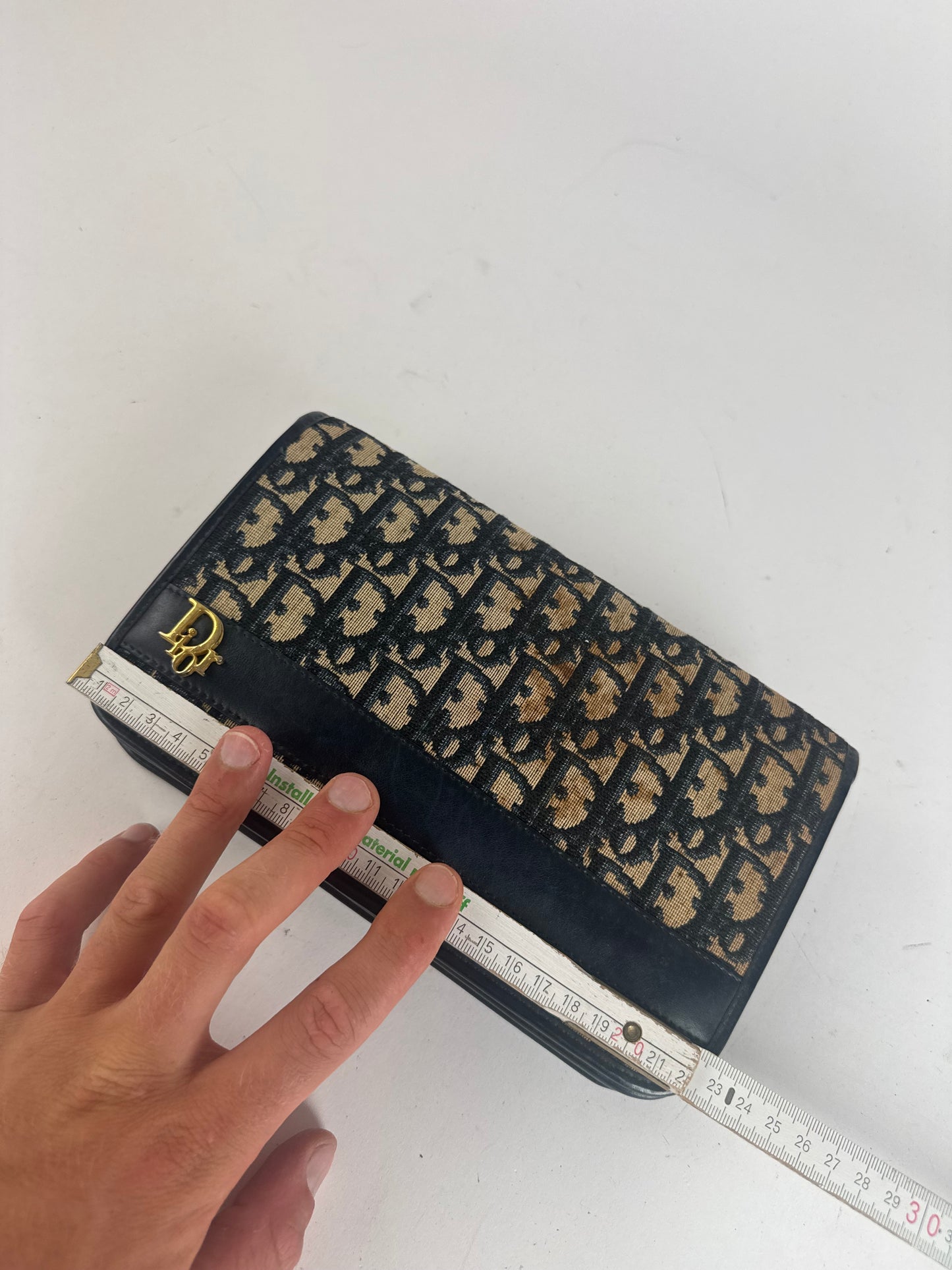 Pochette vintage monogramme Dior Oblique beige marine