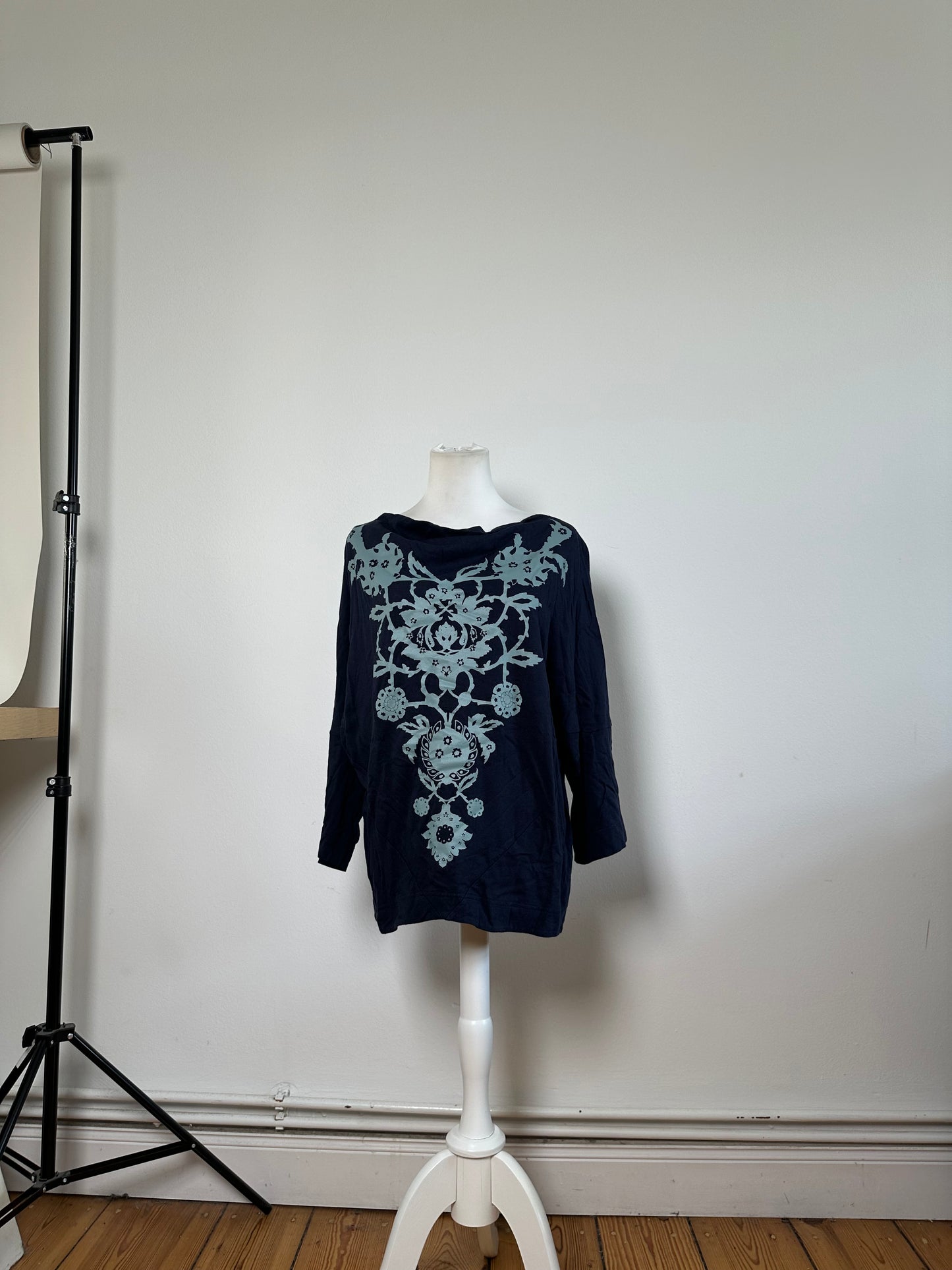 Vintage Vivienne Westwood Floral Print Top Navy Light Blue M