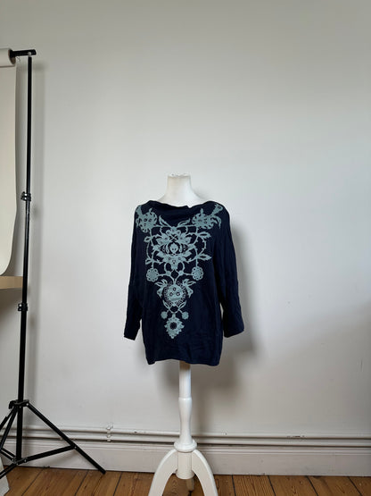 Vintage Vivienne Westwood Floral Print Top Navy Light Blue M