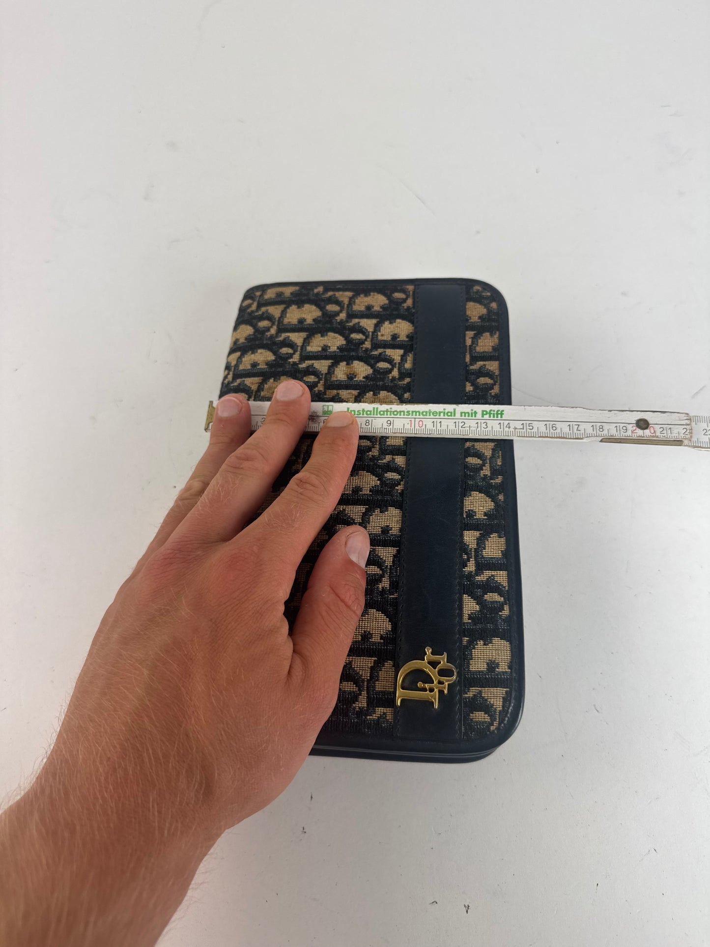 Pochette vintage monogramme Dior Oblique beige marine