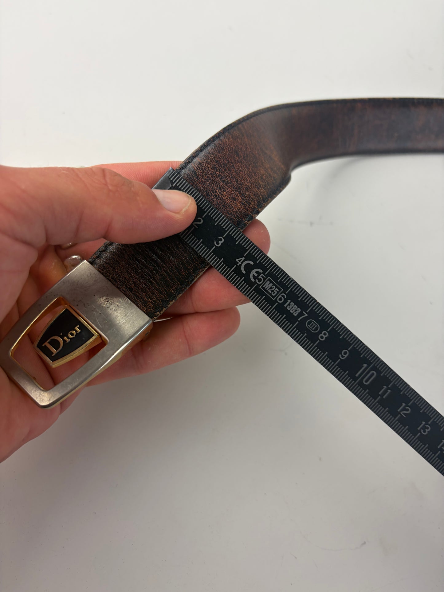 Vintage Dior Smooth Leather Belt Dark Brown Silver Buckle