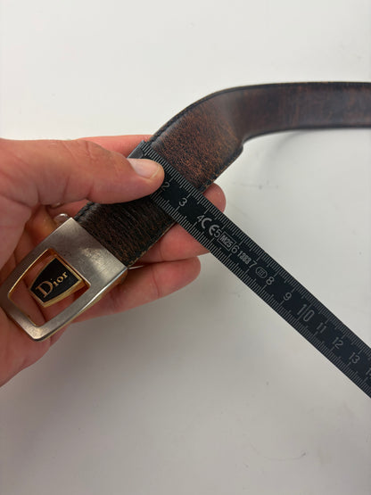 Vintage Dior Smooth Leather Belt Dark Brown Silver Buckle